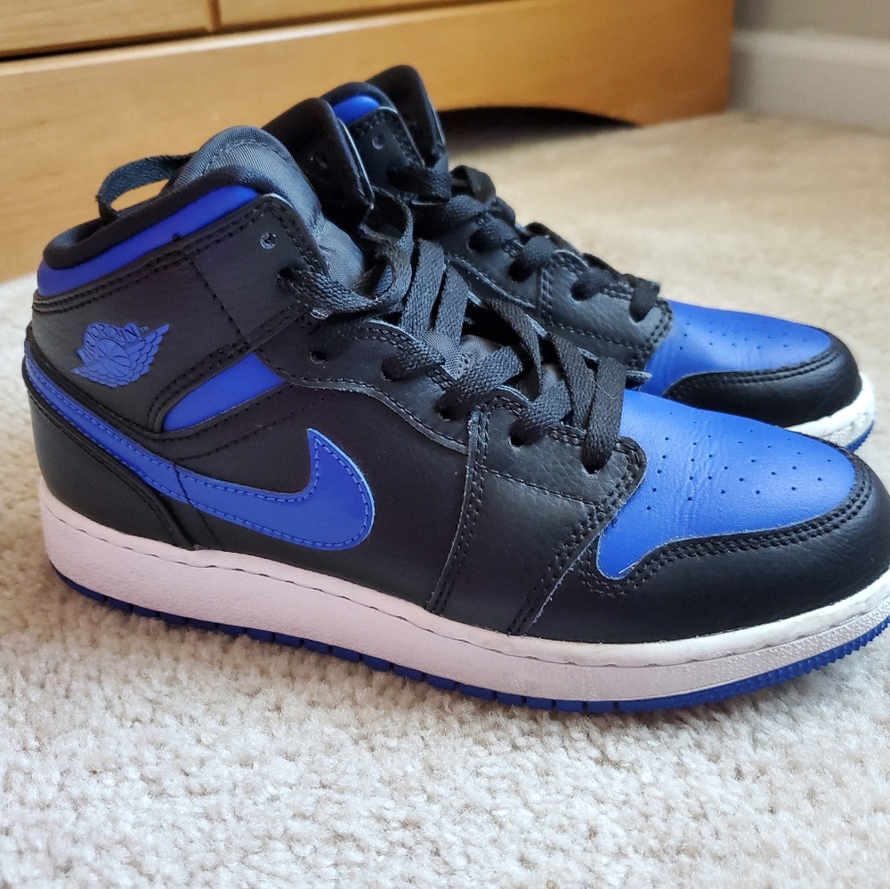 Youth Air Jordan 1 Mid GS Black Hyper Royal Blue White